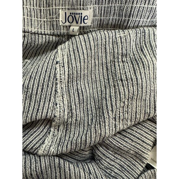 Jovie Women's Wide Leg Capri Pants Size L Blue Pinstripe Linen Blend Mid Rise - Picture 3 of 5